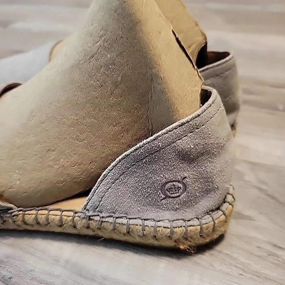 Born Drilles‎  Suede Sandals Espadrilles, Womens 6.5M Gray Open Toe Slip-On